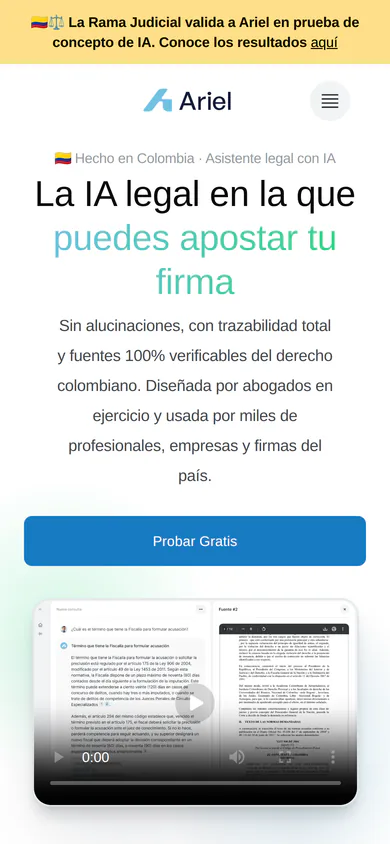 Ariel, versión mobile, primer pantallazo