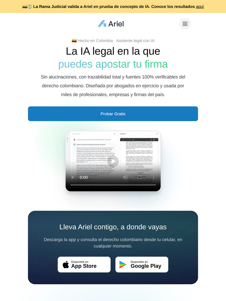Ariel, versión tablet, primer pantallazo
