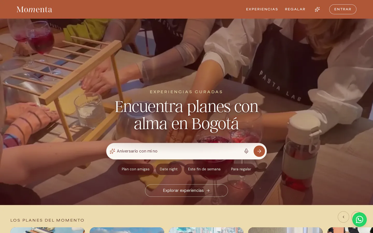Momenta, versión web, primer pantallazo
