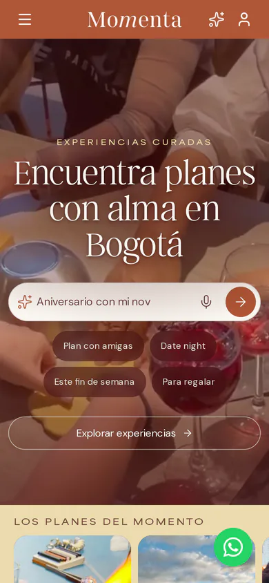 Momenta, versión mobile, primer pantallazo