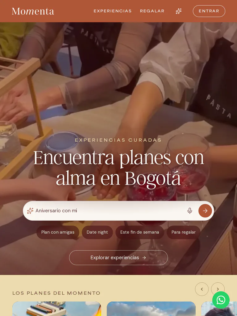 Momenta, versión tablet, primer pantallazo