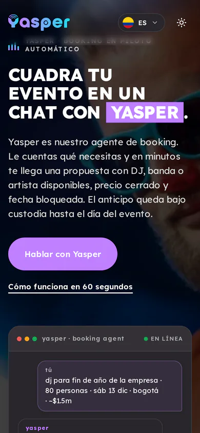 Yasper, versión mobile, primer pantallazo