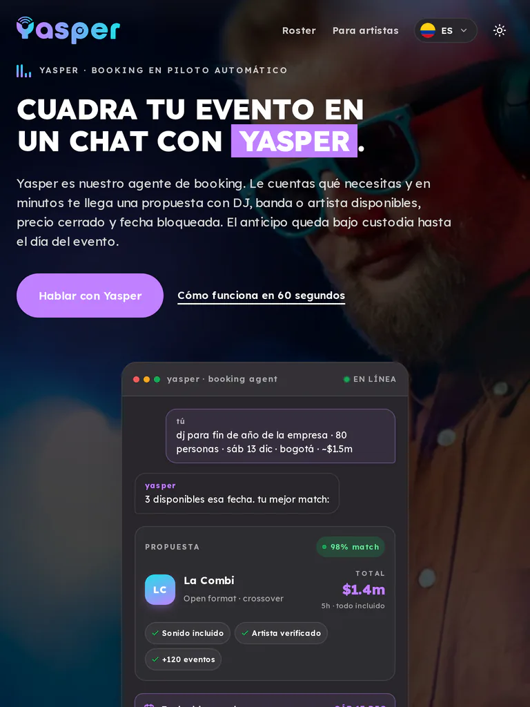 Yasper, versión tablet, primer pantallazo